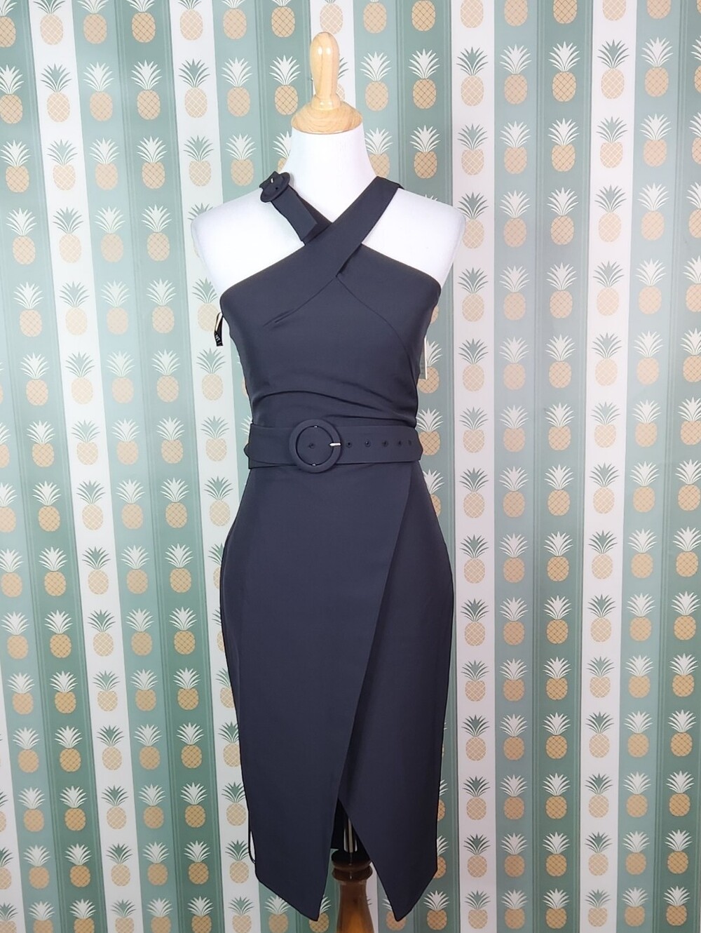 Lavish Alice Halter Neck Wrap Midi Dress With Buckles